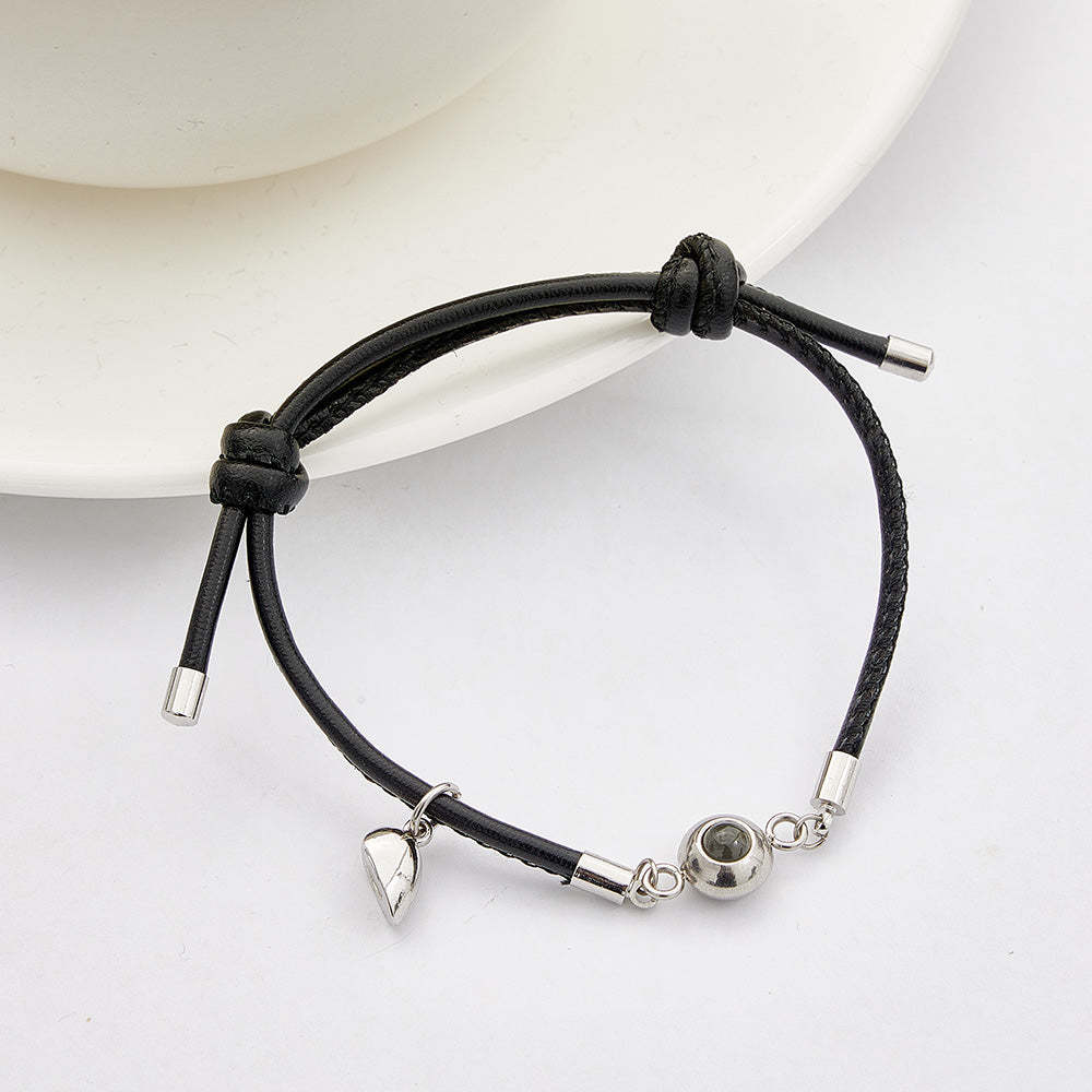 Custom Photo Projection Bracelet Leather Heart Magnetic Bracelet Gift for Couple - 