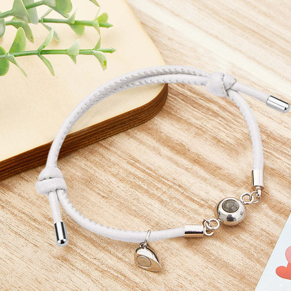 Custom Photo Projection Bracelet Leather Heart Magnetic Bracelet Gift for Couple - 