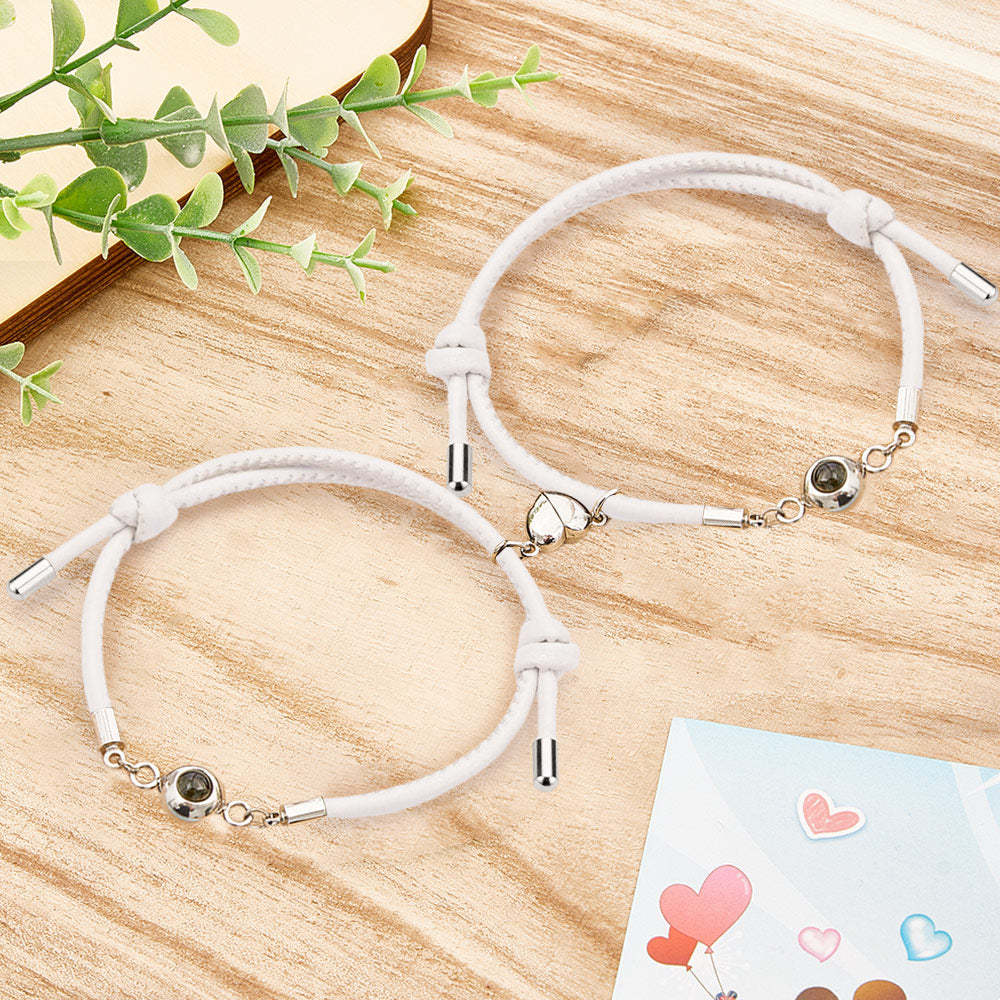 Custom Photo Projection Bracelet Leather Heart Magnetic Bracelet Gift for Couple - 