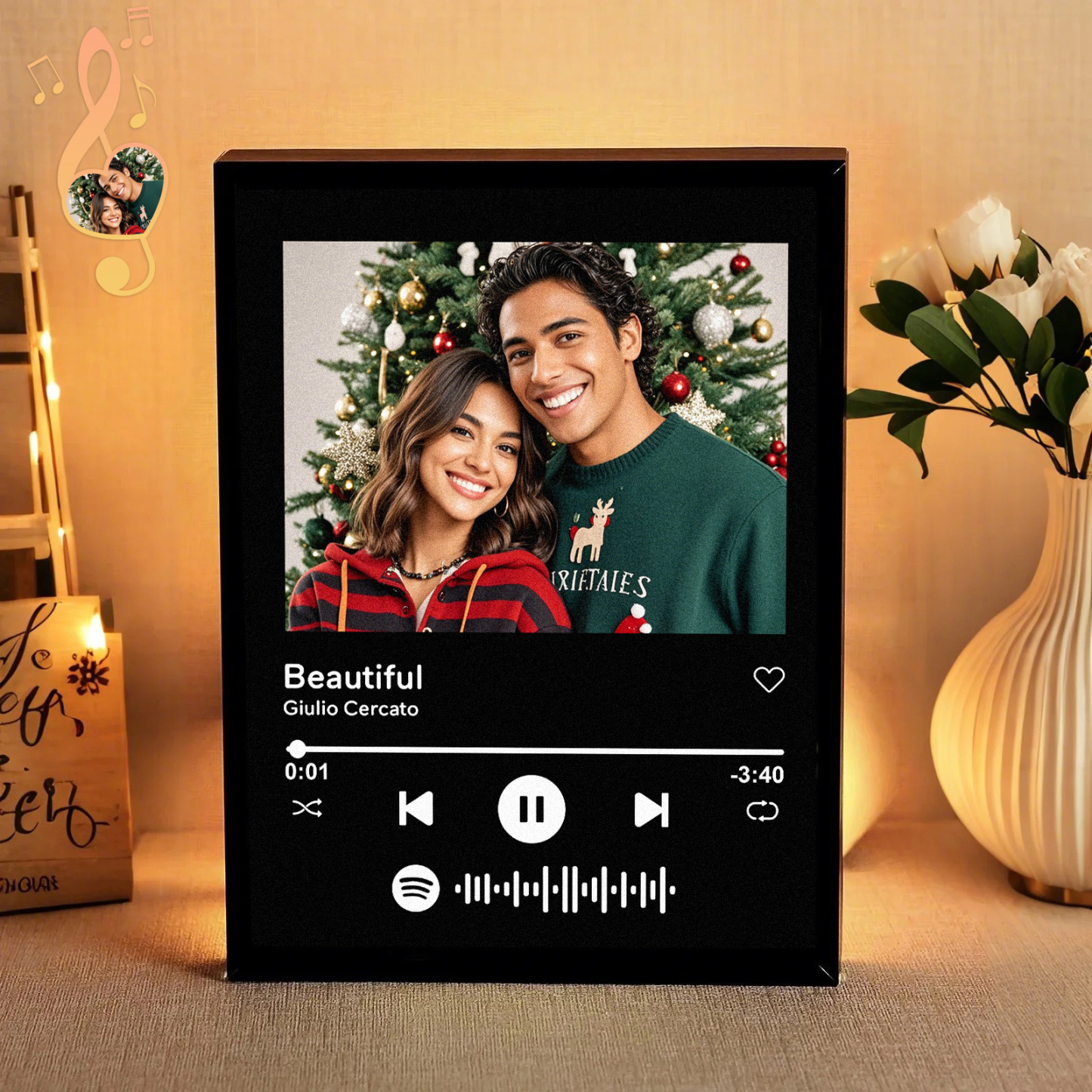 Custom Spotify Music Player Frame with Personalized Photo Bluetooth Speakers Home Decor Christmas Gifts for Him Her