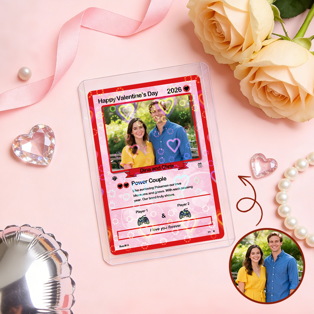 Personalized Valentine’s Day Power Couple Card, Custom Anniversary Card Couple Photo Anime Style, Best Valentine's Day Gift for Lover