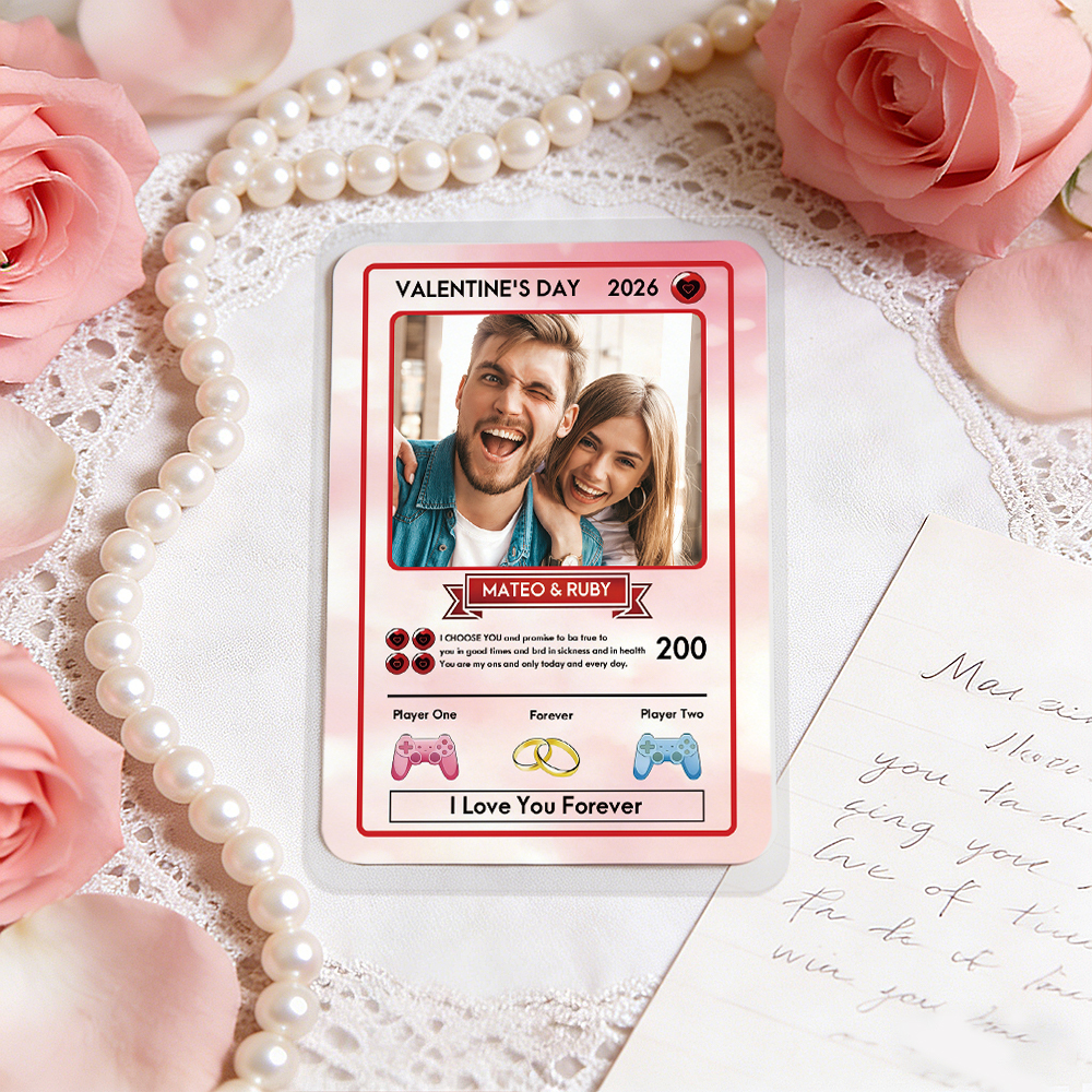 Personalized Valentine’s Day Power Couple Card, Custom Anniversary Card Couple Photo Anime Style, Best Valentine's Day Gift for Lover