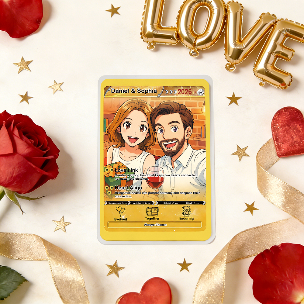 Personalized Valentine’s Day Power Couple Card, Custom Anniversary Card Couple Photo Anime Style, Best Valentine's Day Gift for Lover