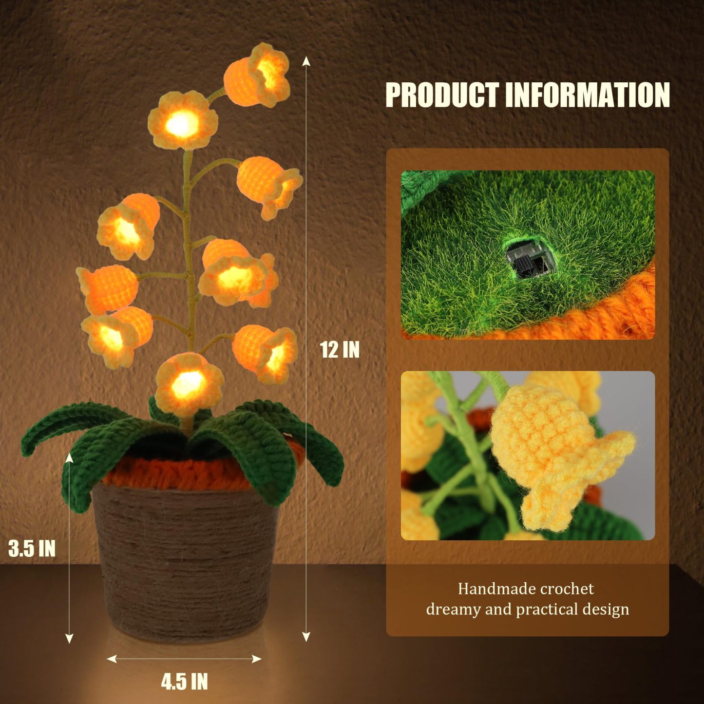 Handmade Crochet Lily of the Valley Flower Lamp | Potted Desk Light | Finished Floral Night Light