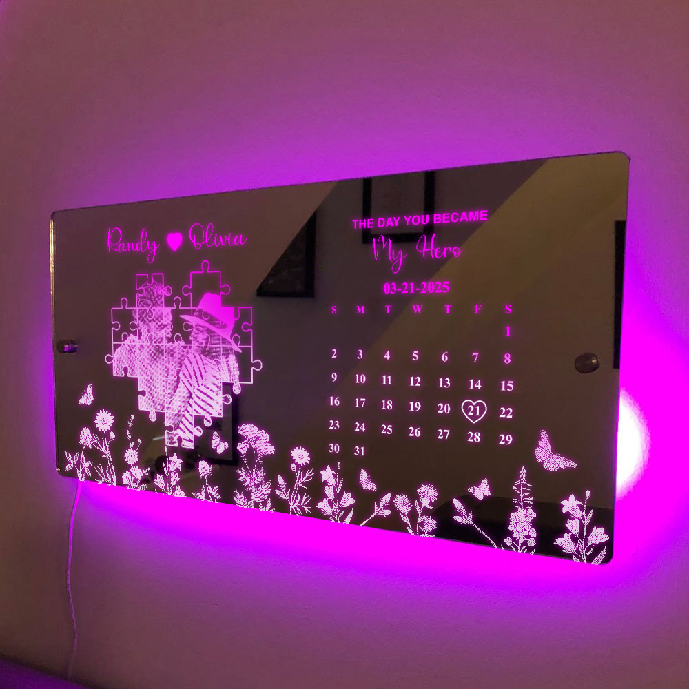 Custom Photo Mirror Light Customized Date Memorial Gifts