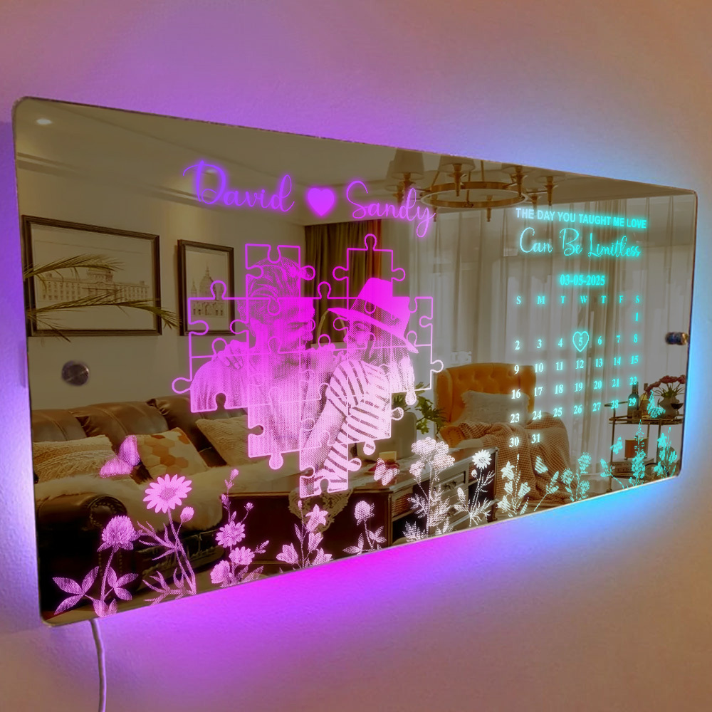 Custom Photo Mirror Light Customized Date Memorial Gifts