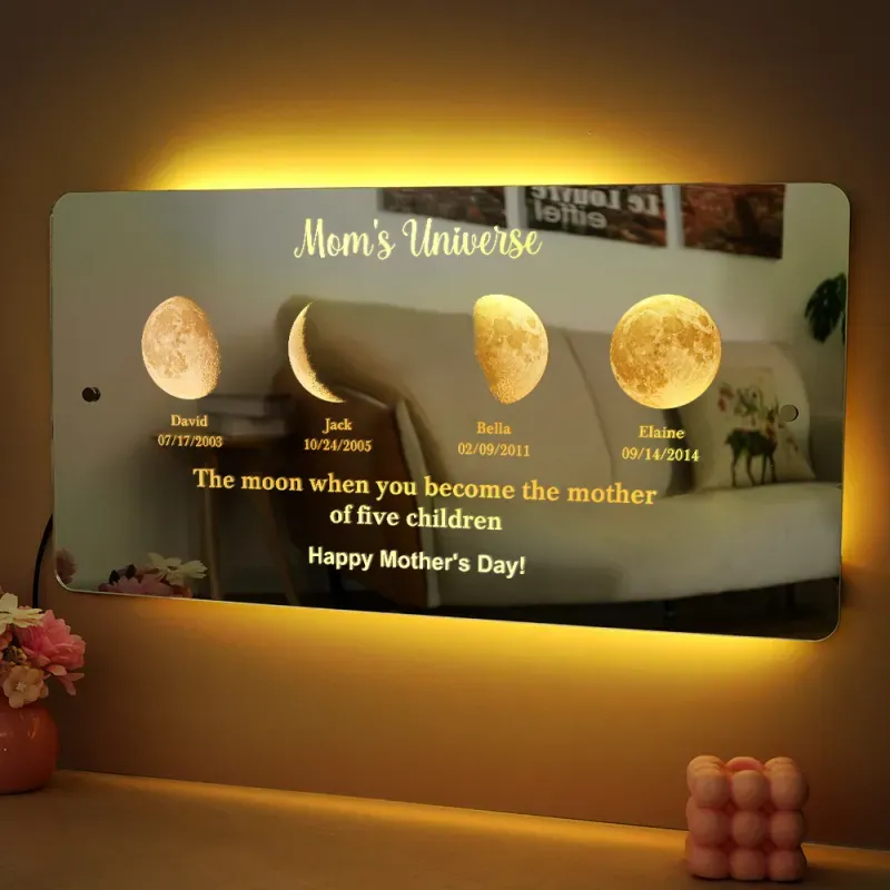 Mother's Day Gifts Personalized Name Mirror Sign Custom LED illuminated Light-Up Bedroom Sign