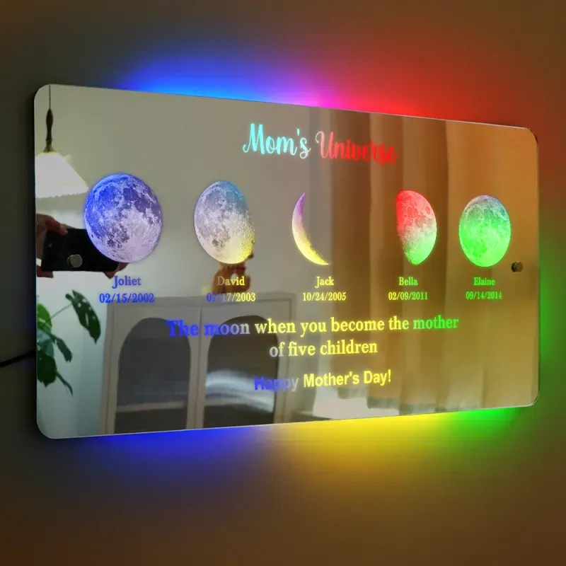 Mother's Day Gifts Personalized Name Mirror Sign Custom LED illuminated Light-Up Bedroom Sign