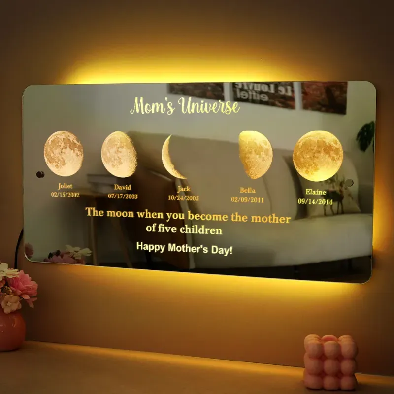 Mother's Day Gifts Personalized Name Mirror Sign Custom LED illuminated Light-Up Bedroom Sign