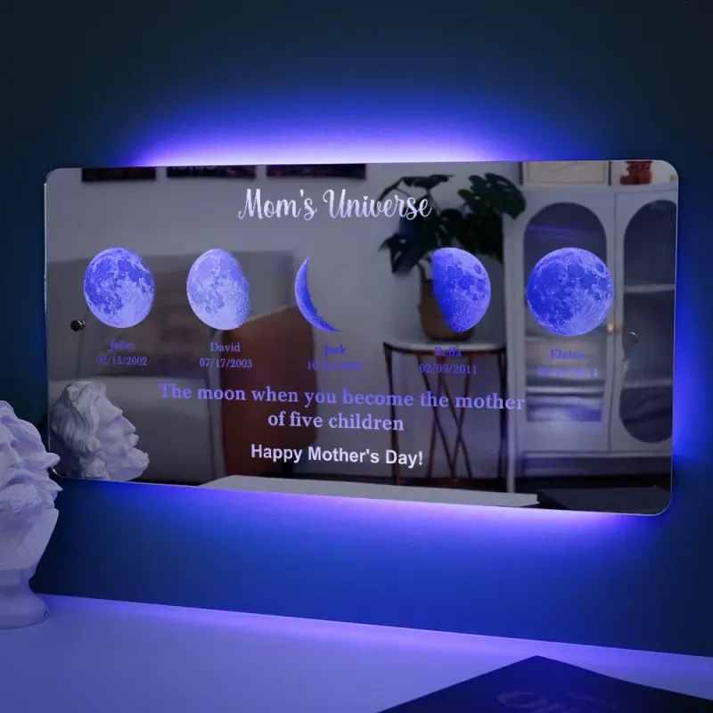 Mother's Day Gifts Personalized Name Mirror Sign Custom LED illuminated Light-Up Bedroom Sign