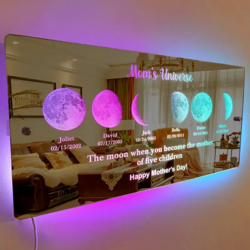 Mother's Day Gifts Personalized Name Mirror Sign Custom LED illuminated Light-Up Bedroom Sign