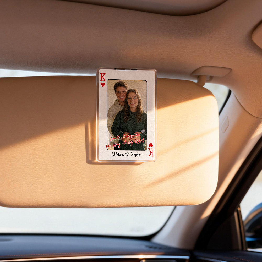 King/Queen Of My Heart Couple Custom Photo - Personalized Acrylic Car Visor - Valentine's Day Gift, Anniversary Gift For Him, For Her - 