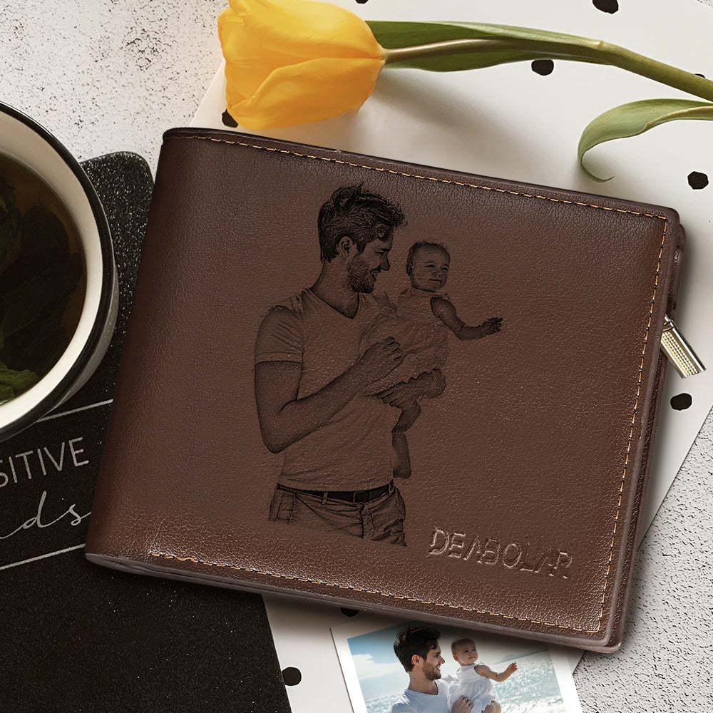 Gifts For Men Custom Photo Engraved Short Wallet For Him