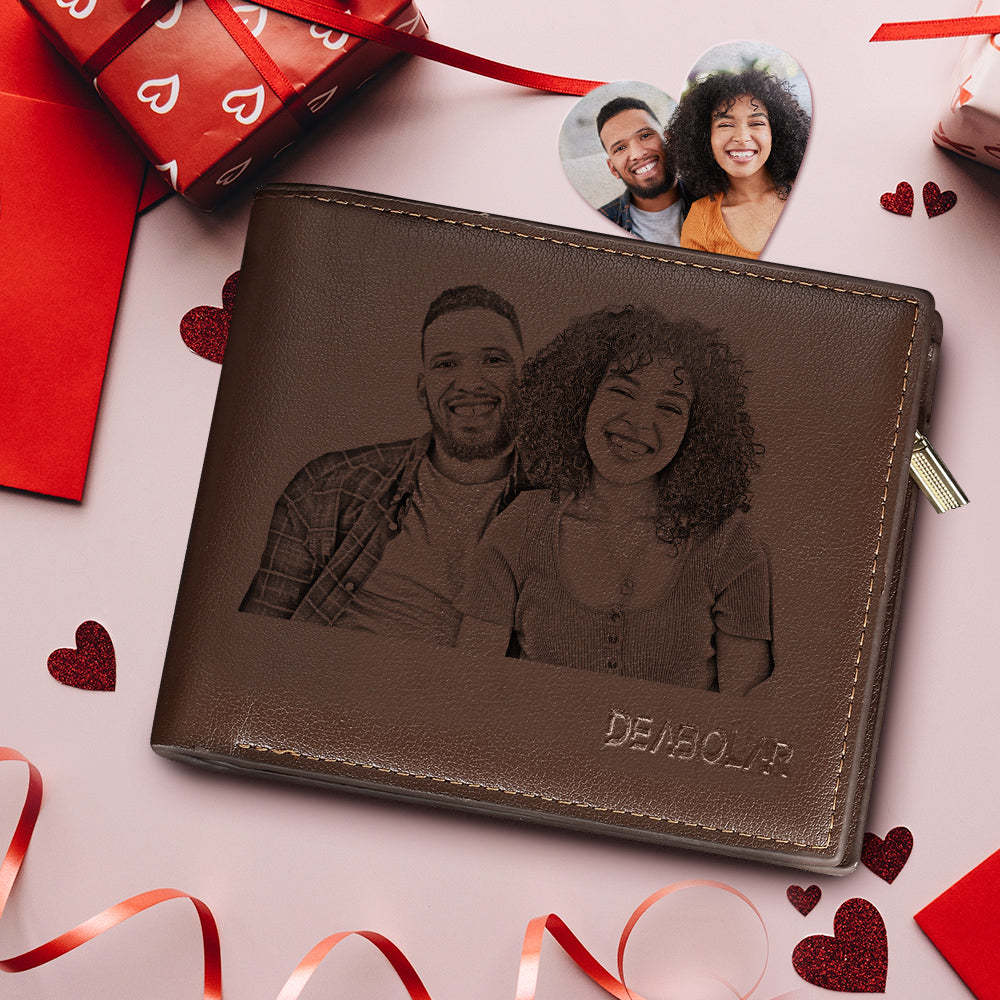 Gifts For Men Custom Photo Engraved Short Wallet For Him