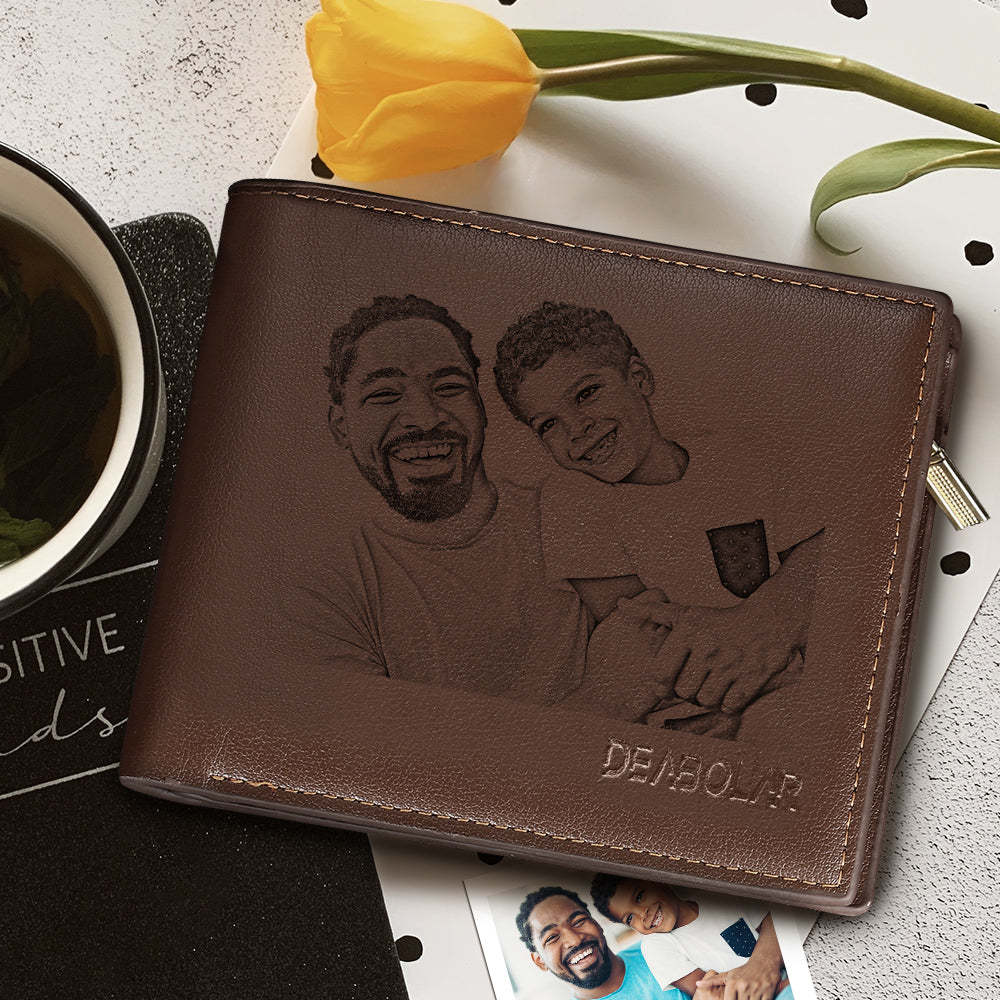Gifts For Men Custom Photo Engraved Short Wallet For Him