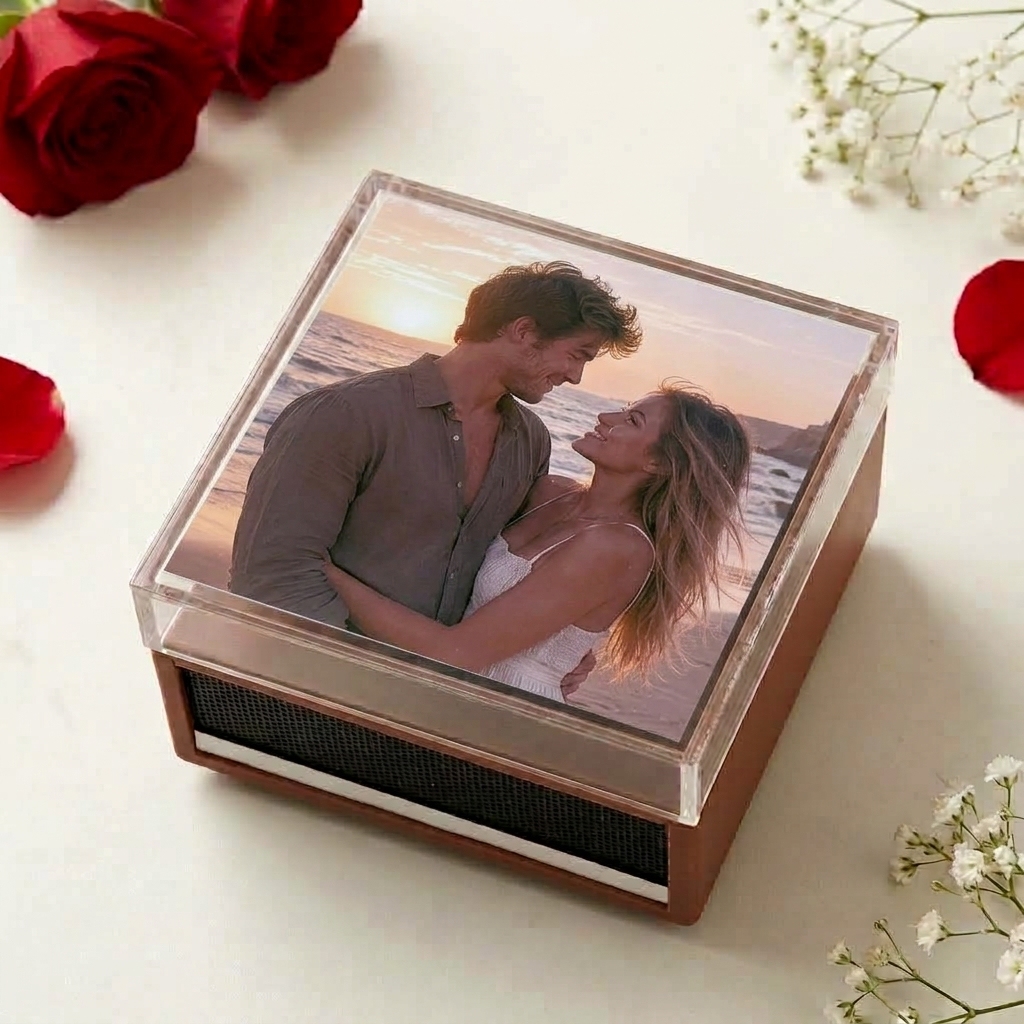 Personalized Mini Vinyl Music Player That Really Plays Music | Each Vinyl Can Play a Different Full Song, Custom Photo Album Cover & Music Box Cover, Anniversary Gift for Couples - 