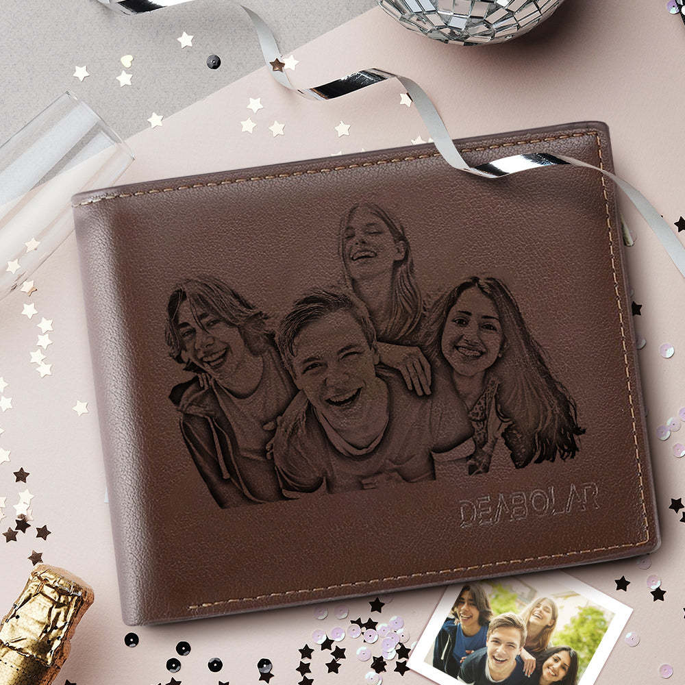 Gifts For Men Custom Photo Engraved Short Wallet For Him