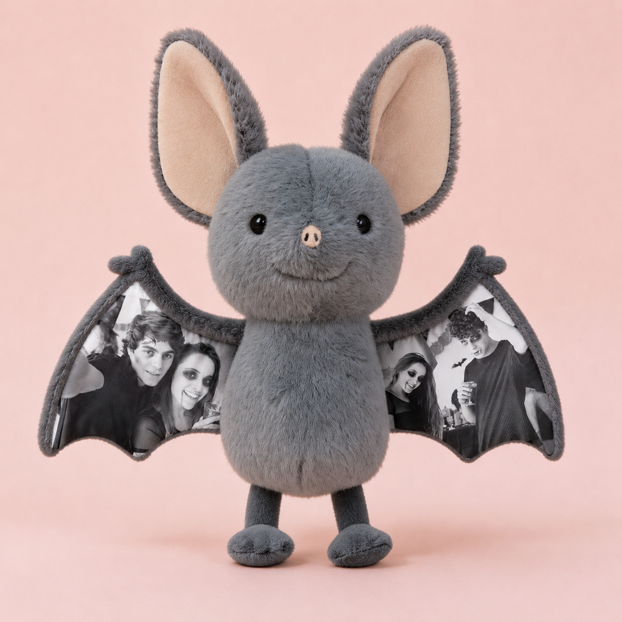 Custom Photo Bat Plush Toy, Personalized Picture Ears & Wings Stuffed Animal, Spooky Halloween Couple Gift, Custom Photo Memory Plushie Decor