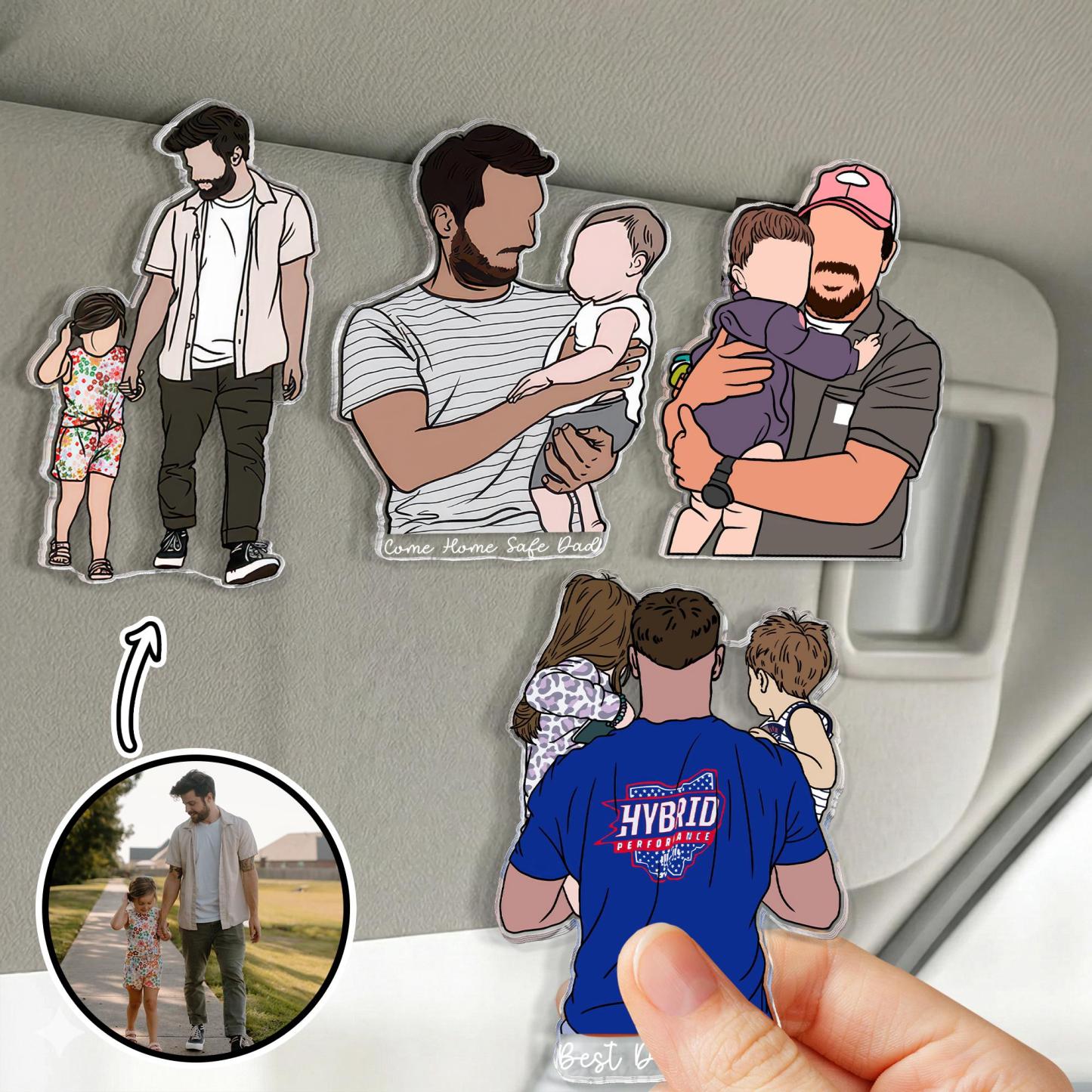 Personalized Dad Photo  Car Visor Clip Custom Portrait From Photo Faceless Portrait Car Visor Clip Husband New Dad Gift