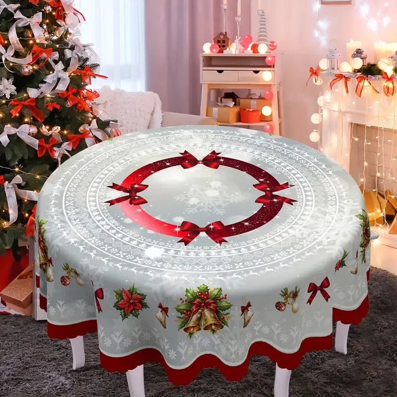 Christmas New Arrival Tablecloth, Digital Printed Festive Dining Table Cover, Holiday Home Decoration