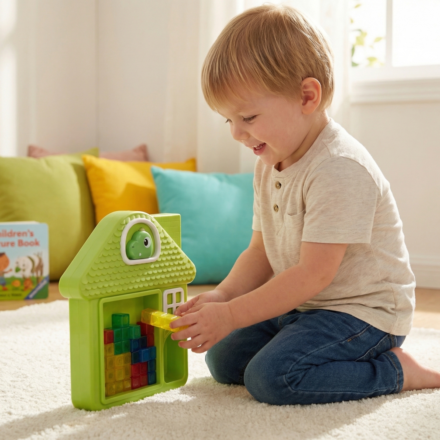 Dinosaur House Puzzle Sensory Toy, Soft Building Blocks Matching Game for Kids Learning & Fine Motor Skills