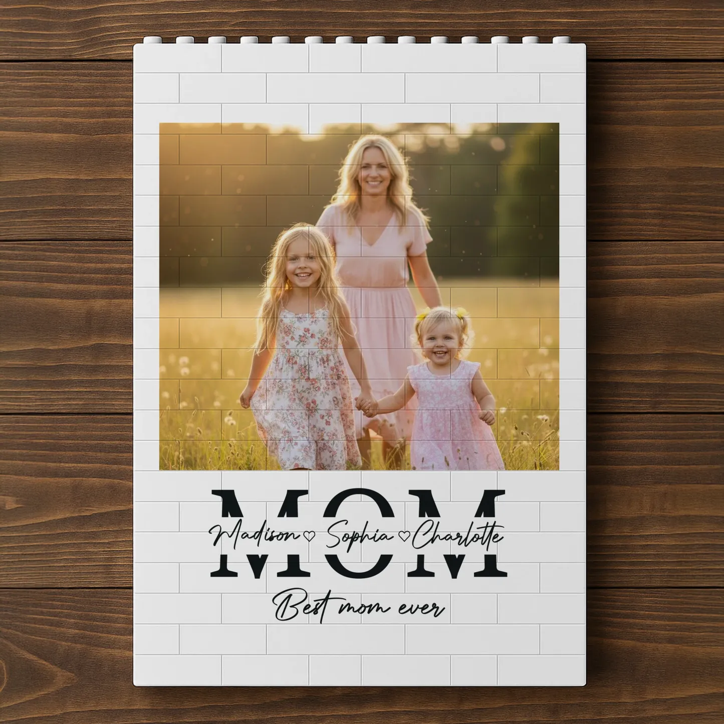Custom Building Brick Puzzle with Your Photo, Sweet Mom and Kids Kissing Scene, Meaningful Keepsake Gift for Mom
