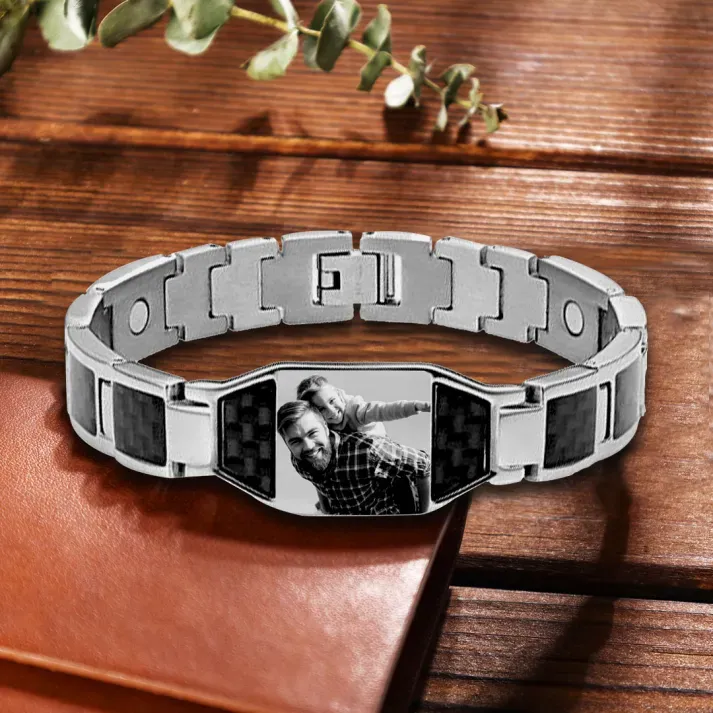 Personalized Bracelet Custom Photo ID Bar Men's Bracelet Bangle Gifts For Him