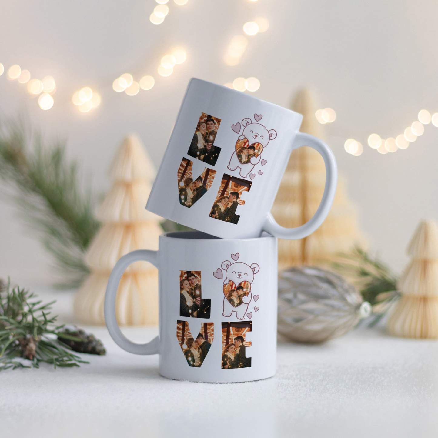LOVE! Photo Collage Custom Mug, Valentines Day Gift, Photo Personalized Cute Mug Gift for Her. Custom Minimalist Coffee Mug, Couples Gift