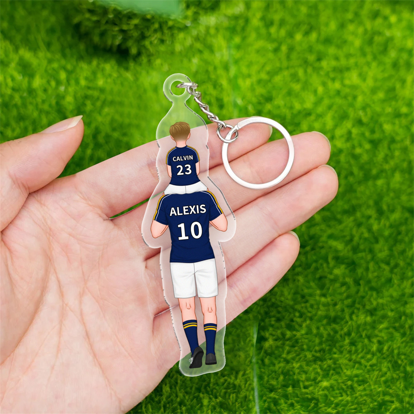 Personalized Soccer Jersey Keychain for Dad, Customized Names & Numbers Acrylic Football Keychain, Car Hanging Keyring, Gift for Him Husband