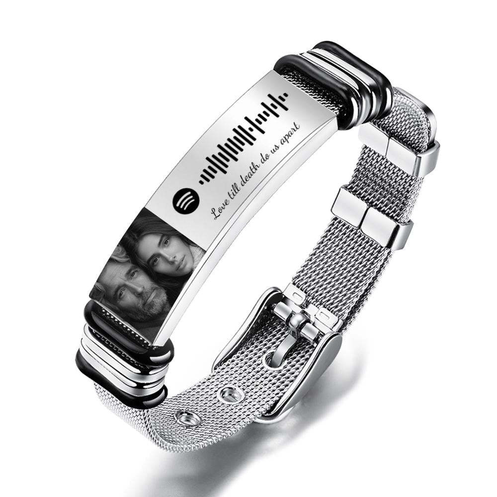 Custom Scannble Bracelet with Personalized Photo Memorial Father Mother Gifts