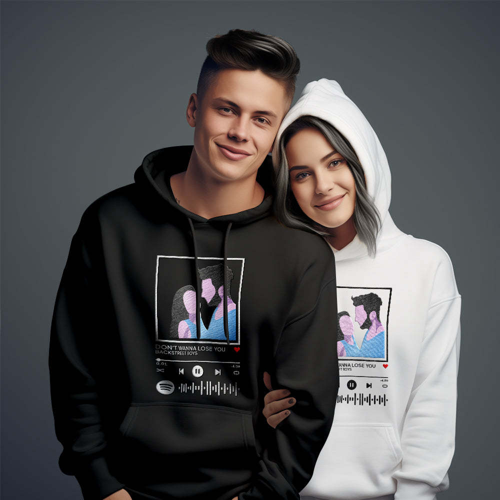 Scannable Spotify Code Embroidered Hooded Hoodie Cartoon Image Music Player Couple Gift - 