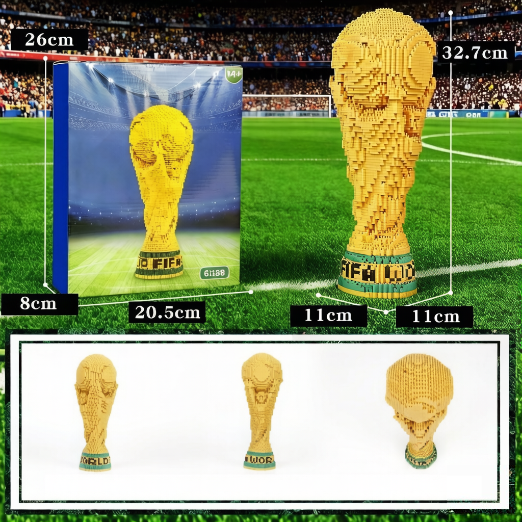 Block Building Golden Trophy Model Kit – DIY Pixel Brick Championship Cup Decor, Creative Desktop Display Gift for Sports Fans