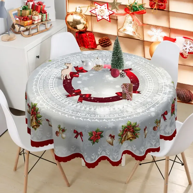 Christmas New Arrival Tablecloth, Digital Printed Festive Dining Table Cover, Holiday Home Decoration