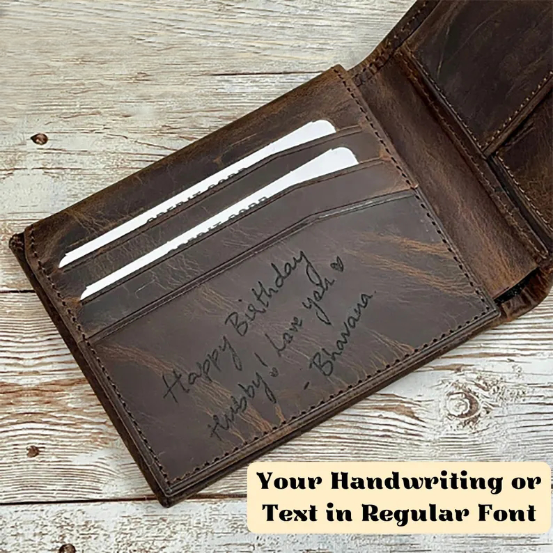 Handwriting Wallet,Christmas Gift,Personalized Wallet Men,Leather Wallet For Men,Handwriting Gift For Him,Engraved Wallet,Fathersday Gift - myphotowallet