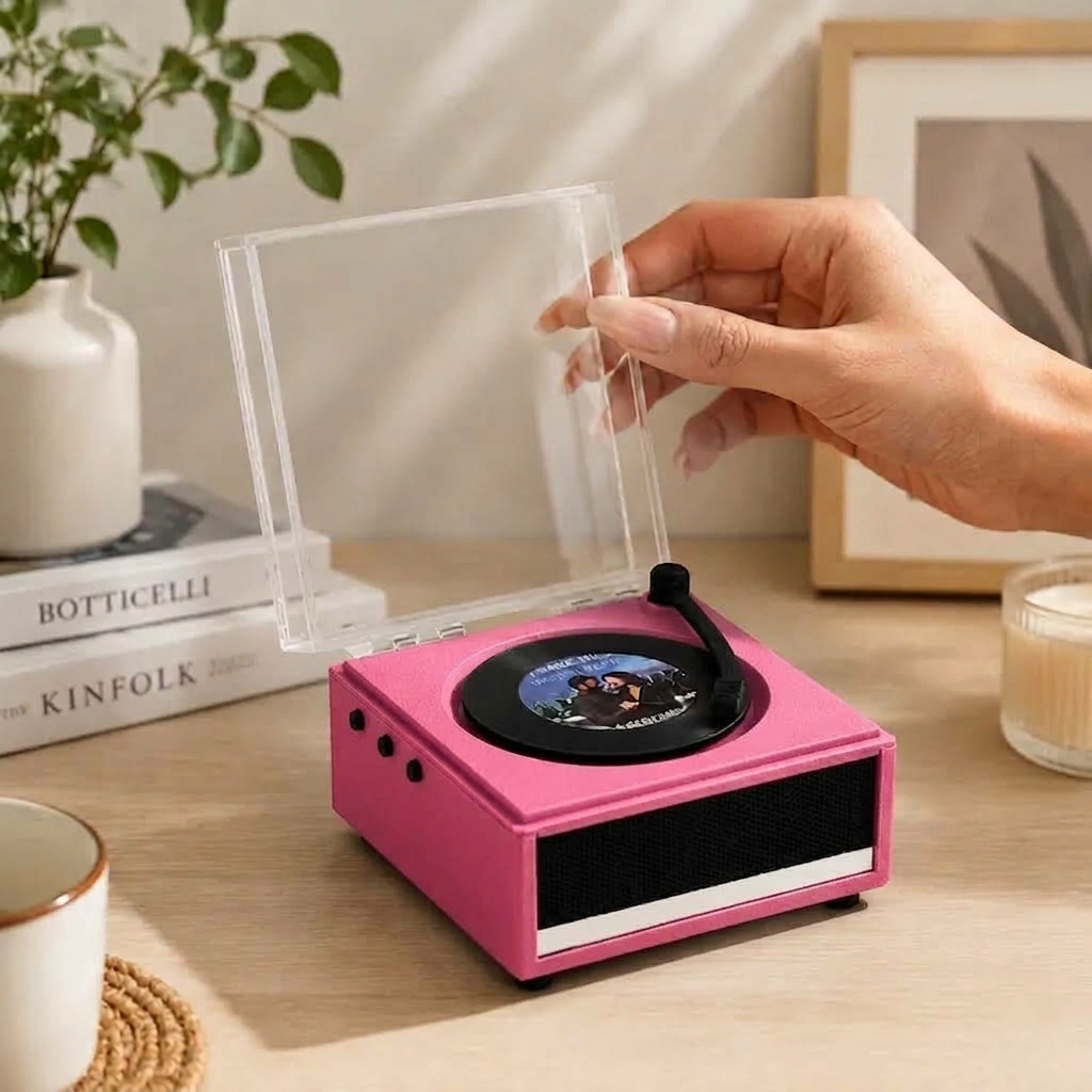 Personalized Mini Vinyl Music Player That Really Plays Music | Each Vinyl Can Play a Different Full Song, Custom Photo Album Cover & Music Box Cover, Father's Day Gift for Daddy - 