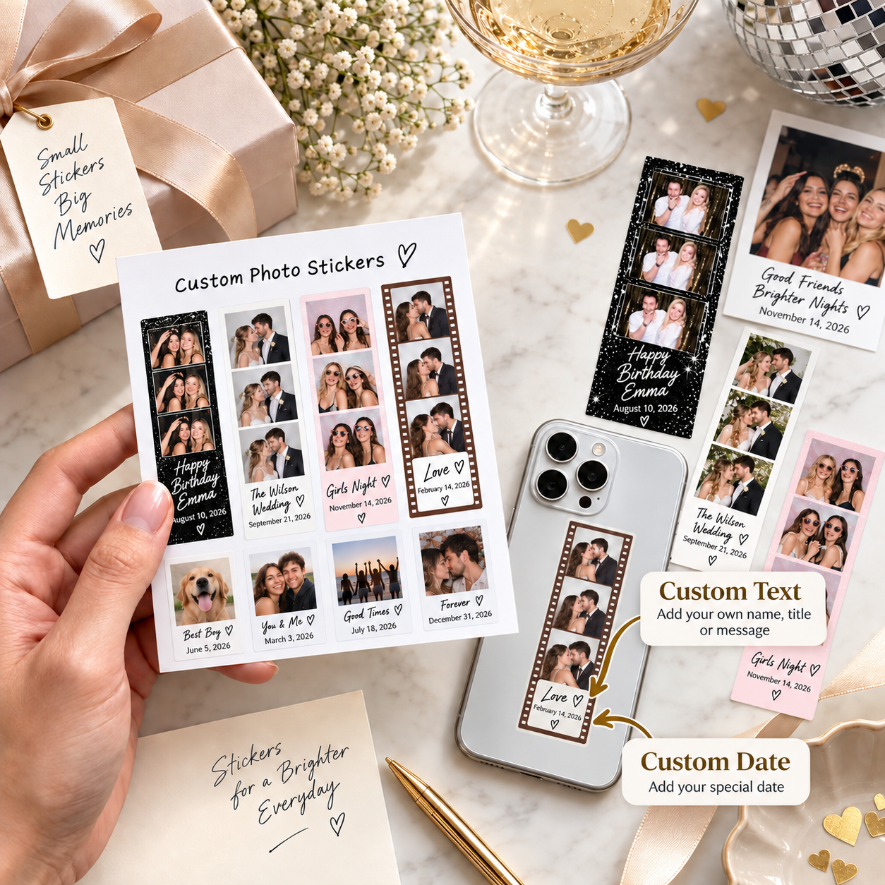 Custom Mini Photo Booth Strip Stickers Personalized Clear Sheet for Phone Case Journaling