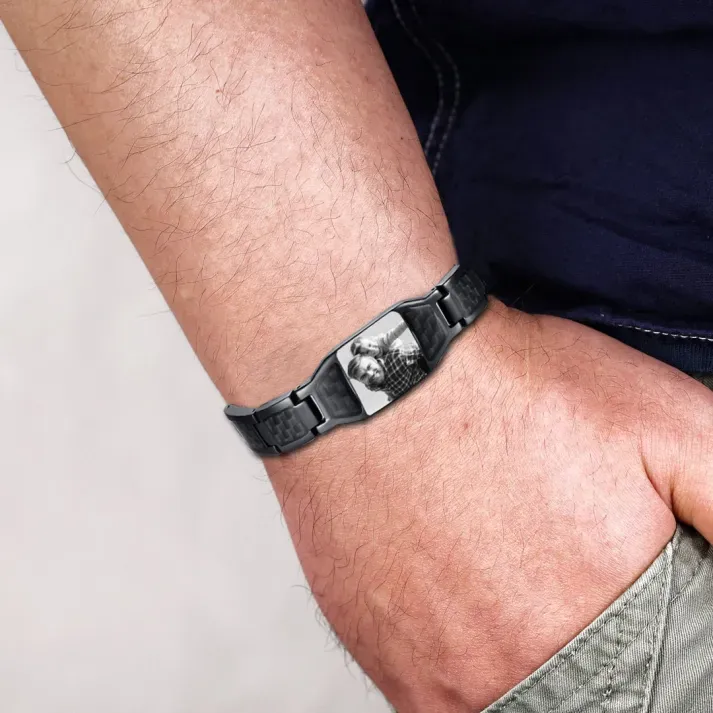 Personalized Bracelet Custom Photo ID Bar Men's Bracelet Bangle Gifts For Him
