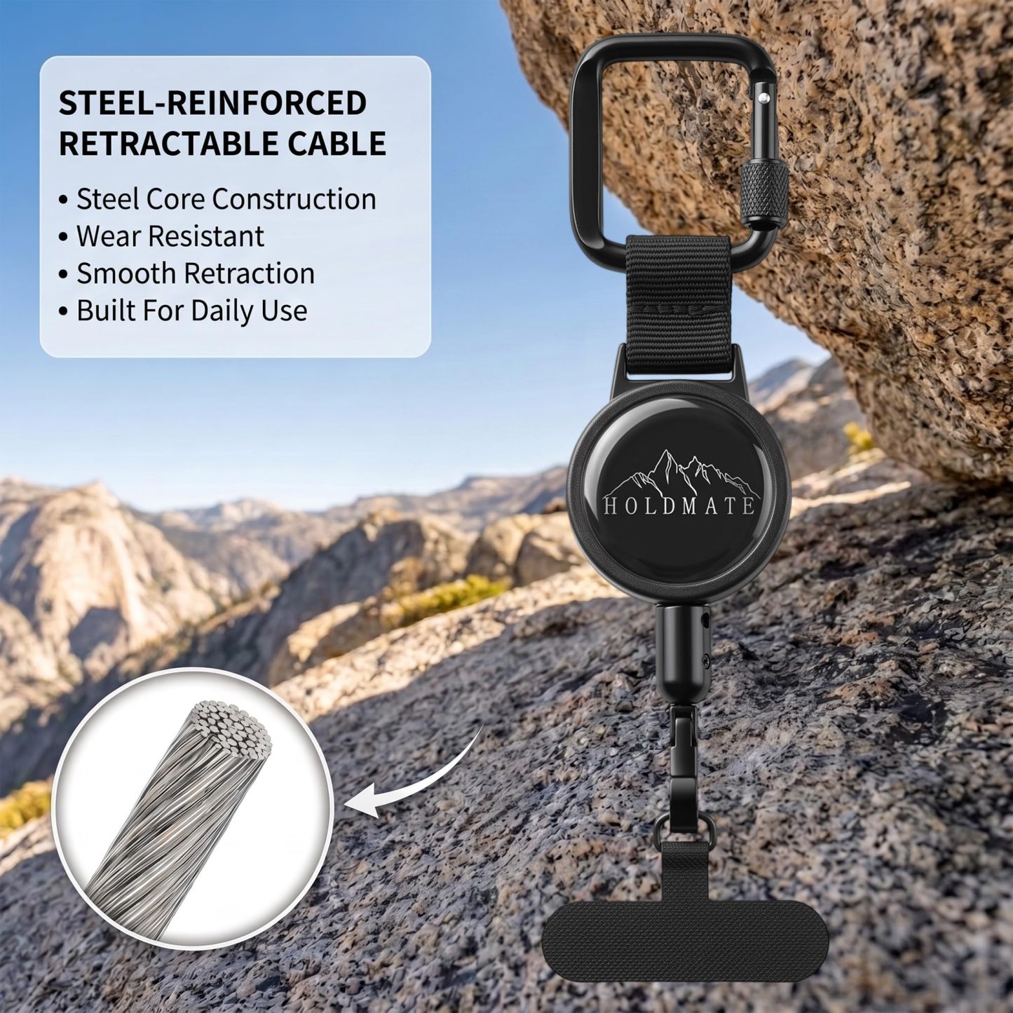 Retractable Phone Tether For Iphone & Smartphones | Anti-Drop Safety Lanyard, Locking Clip & 360° Swivel, Secure Holder For Skiing, Hiking, Cycling, Travel