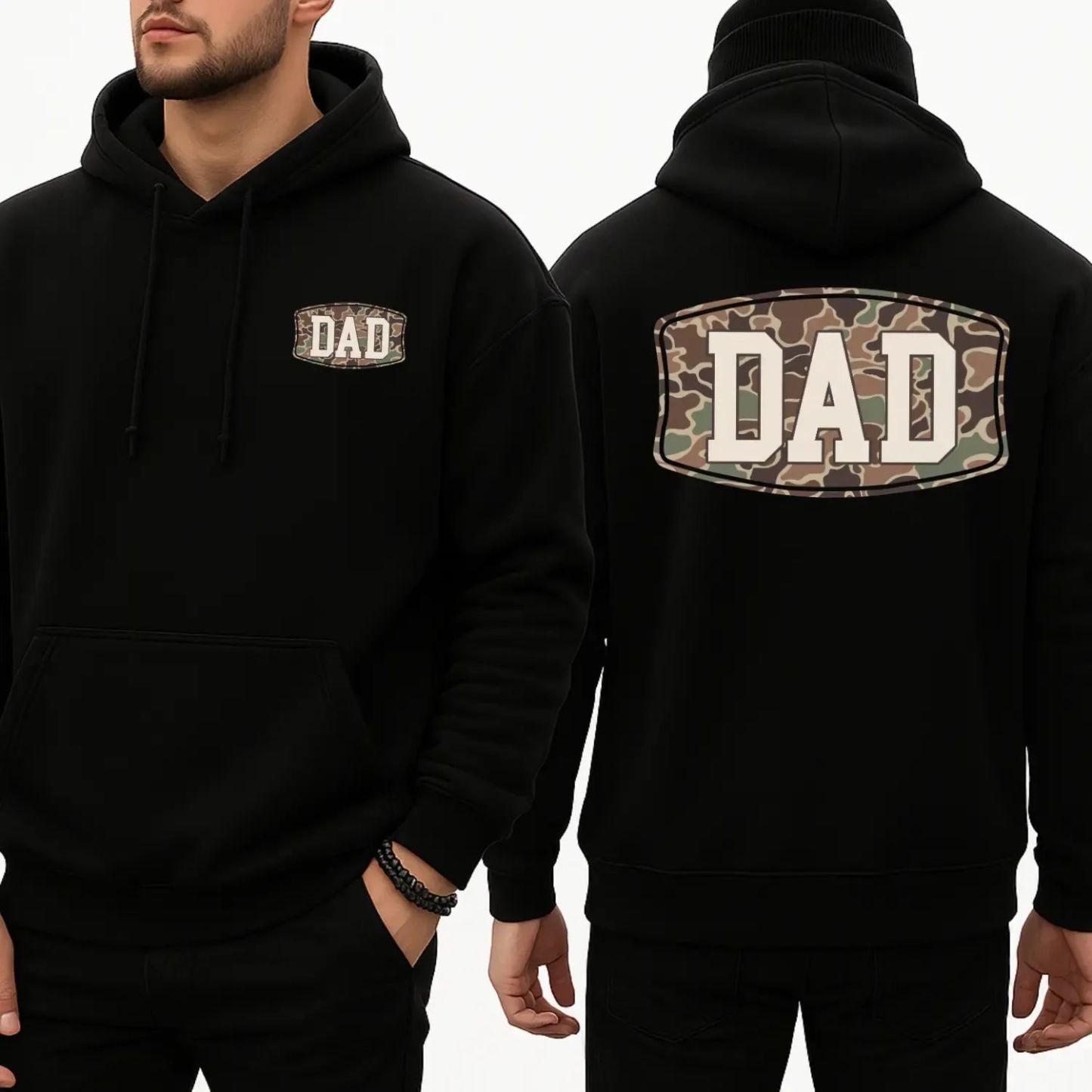 Camo Dad 2-Sided Hoodie, Funny Camouflage Graphic Pullover Casual Gift for Fathers