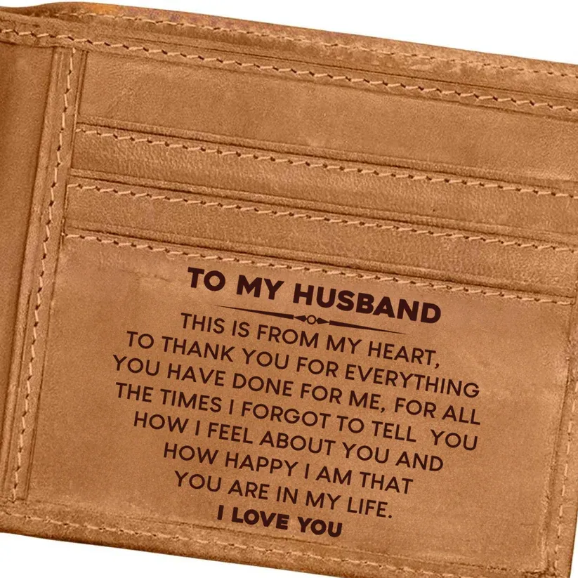 My Husband "From my heart" Engraved Bi-Fold Leather Wallet - myphotowallet