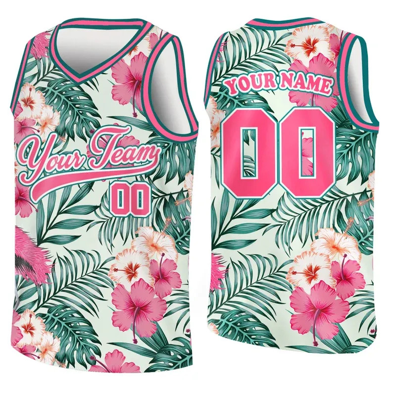 Custom 3D Pattern Tropical V Shape Hawaii Leaves Basketball Jersey With Name & Number - 