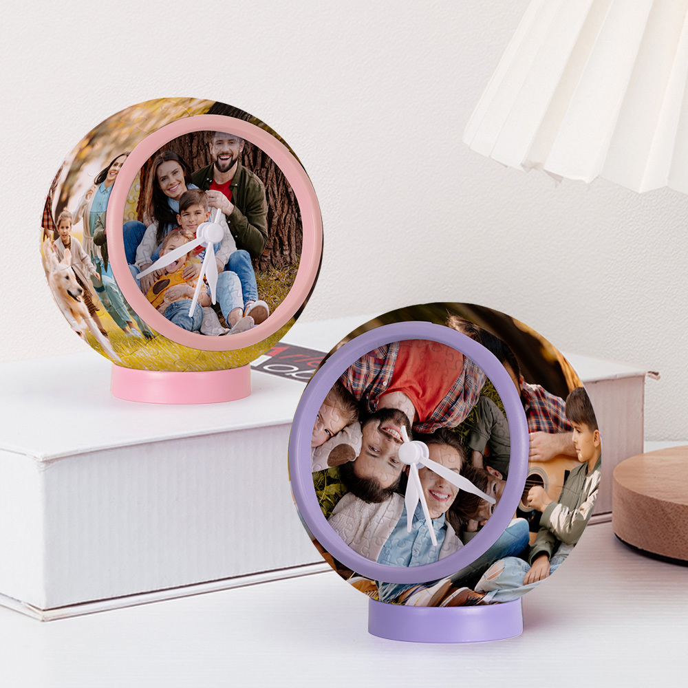 Custom Photo 3D Clock Jigsaw Puzzle Silent Desktop Electronic Table Clock School Creative Companion Gift - 