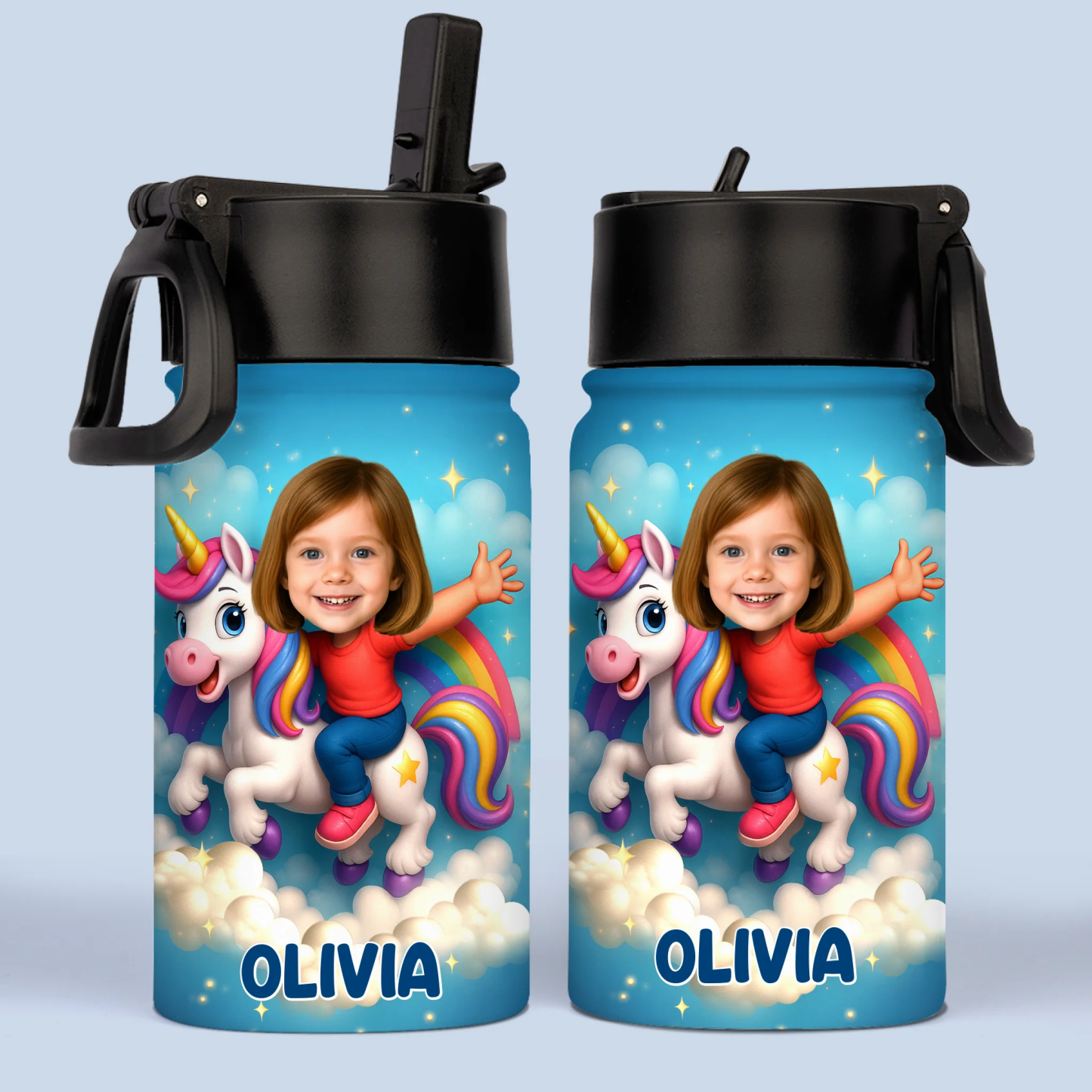Custom Photo 3D Inflated Effect Printed Adventure Kids Water Bottle Personalized Gifts For Girl