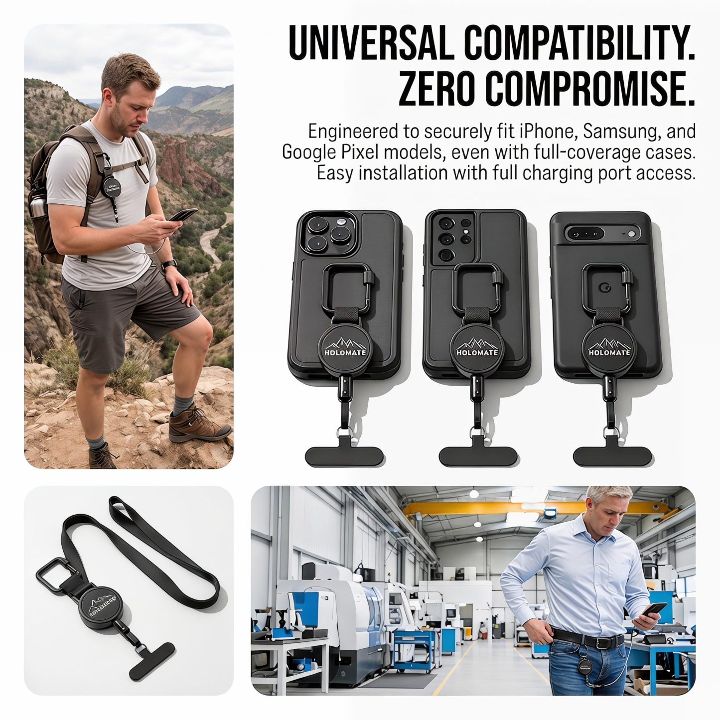 Retractable Phone Tether For Iphone & Smartphones | Anti-Drop Safety Lanyard, Locking Clip & 360° Swivel, Secure Holder For Skiing, Hiking, Cycling, Travel