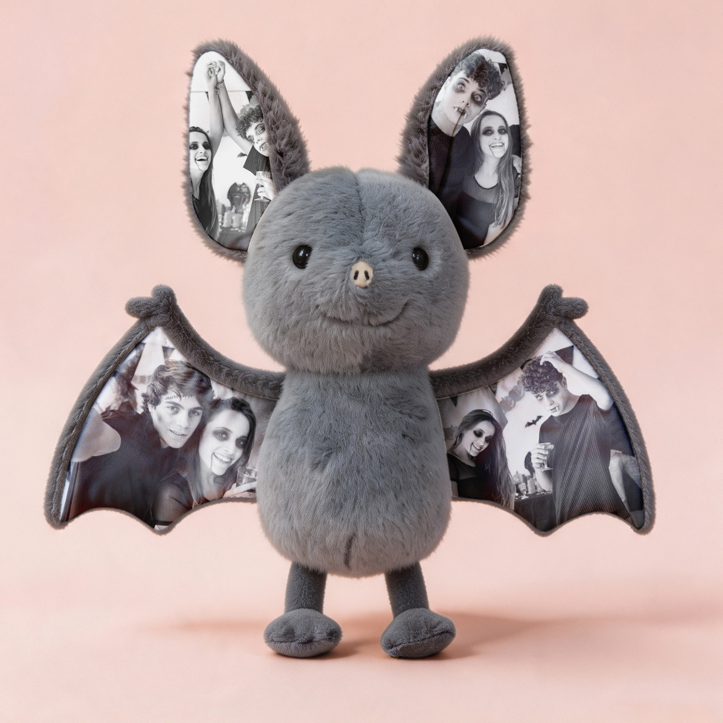 Custom Photo Bat Plush Toy, Personalized Picture Ears & Wings Stuffed Animal, Spooky Halloween Couple Gift, Custom Photo Memory Plushie Decor