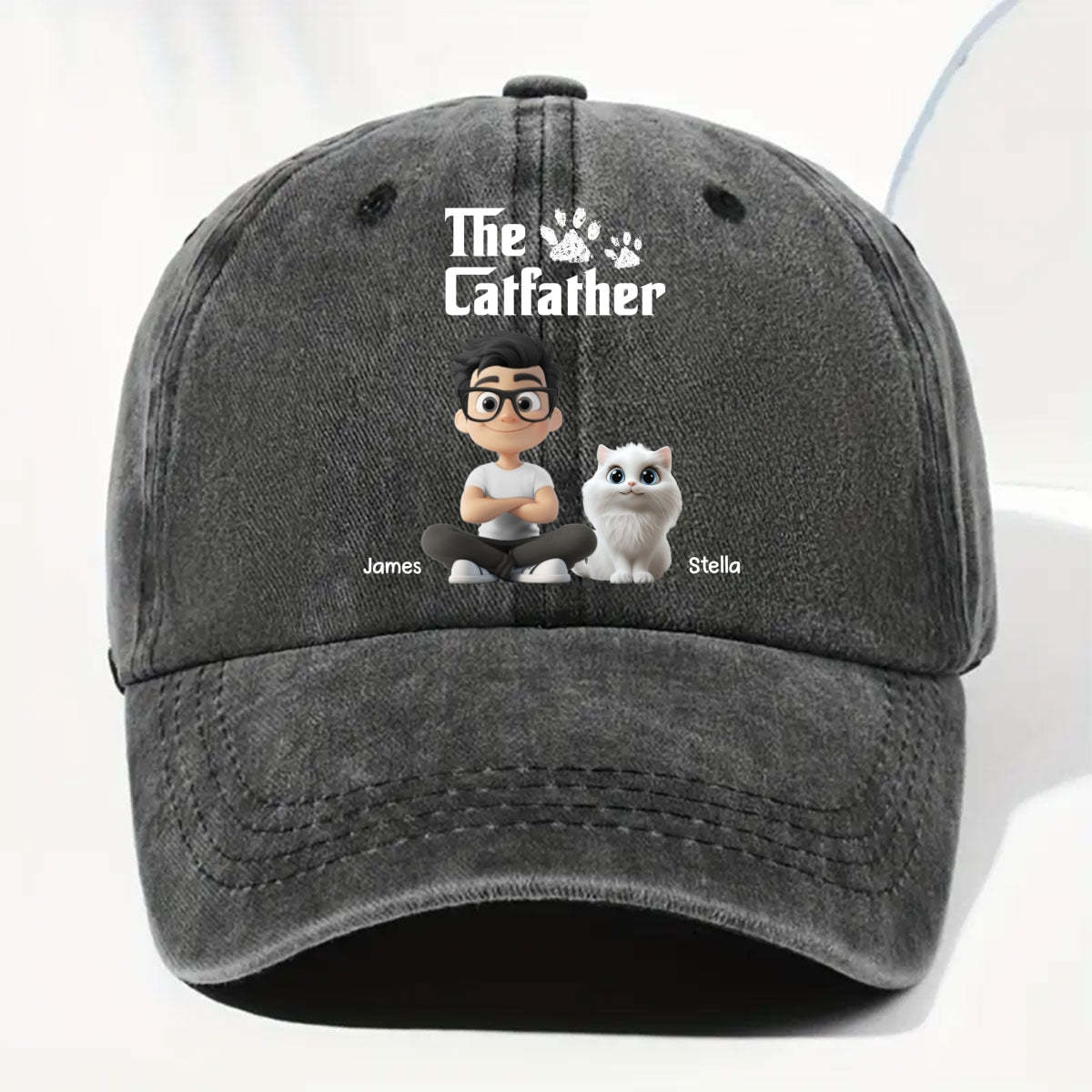 Cool Dog Father - Personalized Custom Vintage Washed Denim Cap