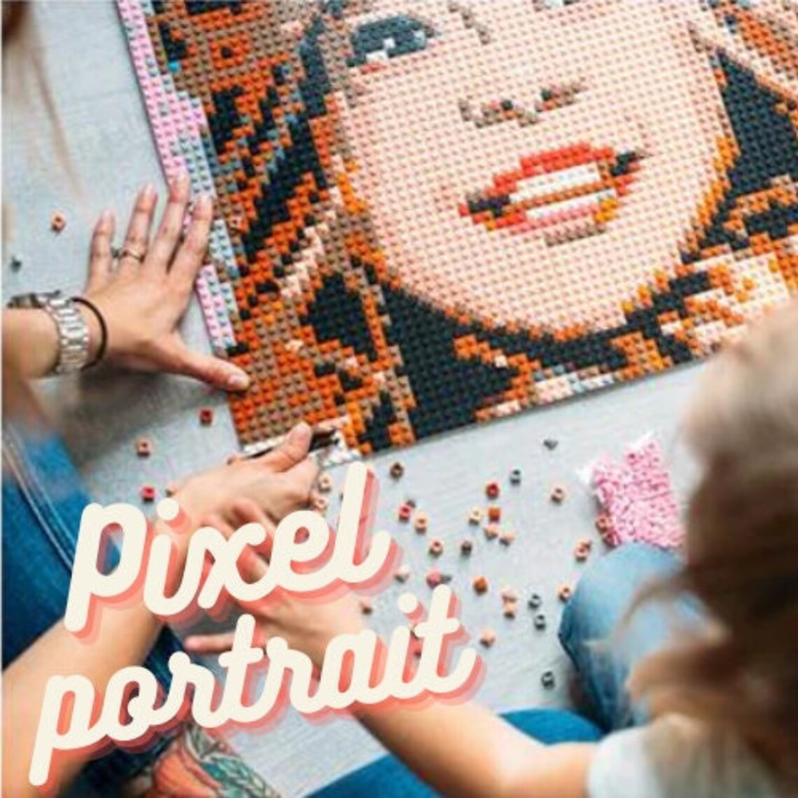 Custom DIY Pixel Brick Painting 16in Photo Mosaic Personalized Album-Style or Your Own Photo Block Art Gift for Couples, Valentine’s Day Custom Portrait