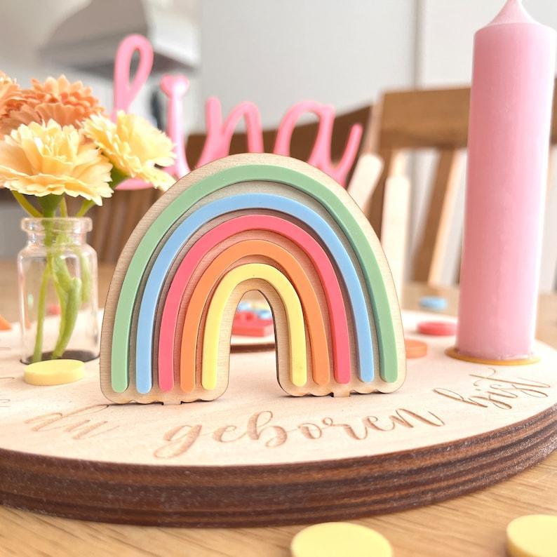 Personalized birthday plate colorful with vase and candle, candle plate, birthday board, birthday table, birthday wreath