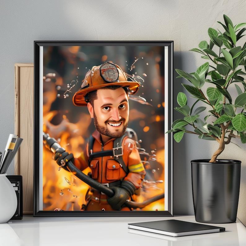 Custom Firefighter Caricature Portrait - From Your Photo,  Unique Gift for Firefighters, 3D Cartoon Style, Digital Download