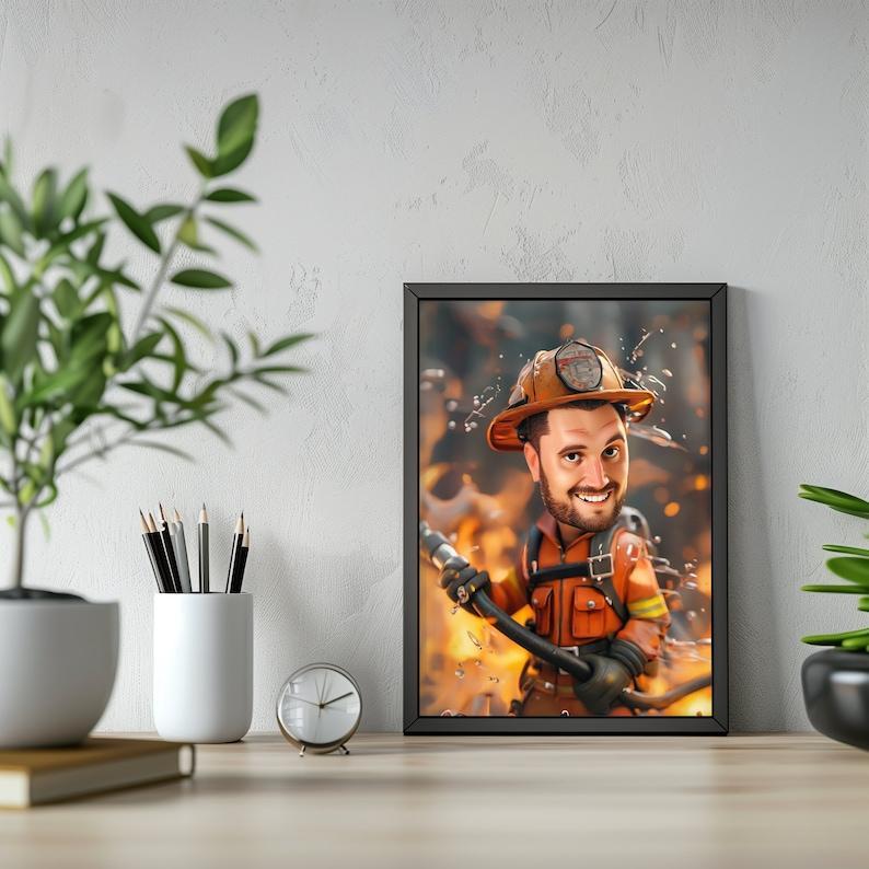 Custom Firefighter Caricature Portrait - From Your Photo,  Unique Gift for Firefighters, 3D Cartoon Style, Digital Download